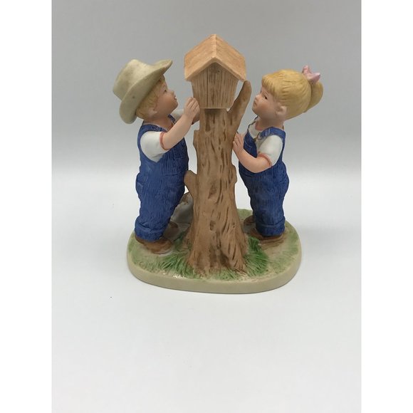 Vintage Homco 1985 Denim Days 8888 figurine Our Birdhouse Debbie & Danny - Picture 3 of 8